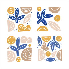 Colorful abstract shapes flat vector illustration set. Conceptual geometric drawings