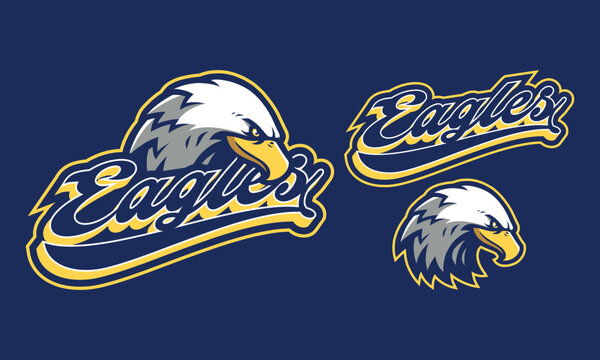 Eagles mascot logo design or sport / e-sport logo isolated on navy blue background