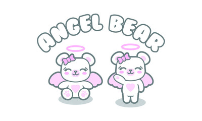 Cute angel bear mascot logo design isolated on white background