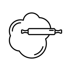 Rolling dough with a rolling pin vector icon. Black linear clip-art isolated on white background. Can be used as a logo