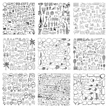 Doodle collection of Business, Party, Data, Summer, Speech, Sport eps10