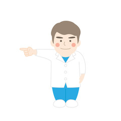 白衣男性キャラクター指さし