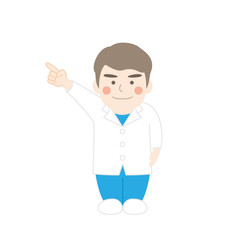 白衣男性キャラクター指さし