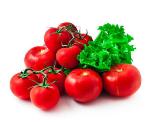 Fresh lettuce and tomatoes isolated on a white background.