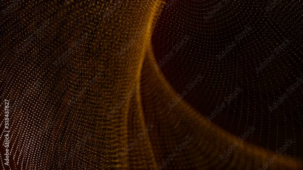 Aufkleber yellow-orange particles move slowly on a black background. animated abstraction screensaver. 3d rend