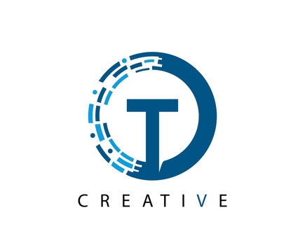 Circle T Letter Digital Network , Technology and digital abstract line T network circuit vector logo.