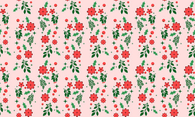 Romantic red flower for Christmas, with modern leaf and floral pattern decor.