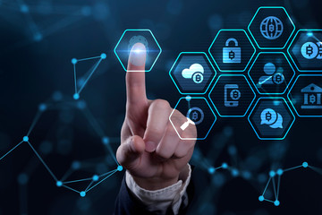 Crypto-currency,  Bitcoin internet virtual money. Currency Technology Business Internet Concept.