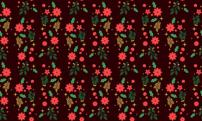 Unique flower pattern background for Christmas, with leaf and flower modern drawing.