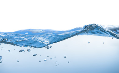 Water splash. Aqua flowing in waves and creating bubbles. Drops on the water surface feel fresh and...