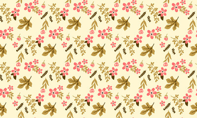 Seamless Christmas floral pattern background, with leaf and floral cute drawing.