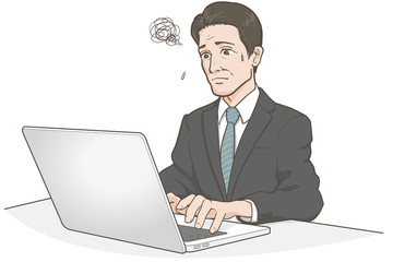 パソコンで仕事をするビジネスマン困る