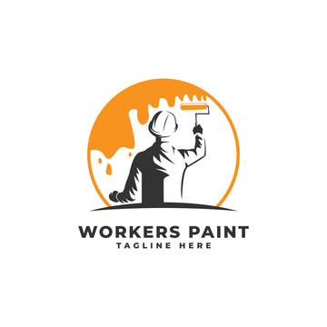 Worker Painting Construction Logo Vector Icon Illustration
