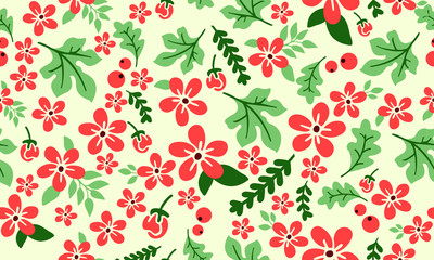 Christmas floral pattern background, with seamless leaf and flower design.