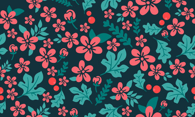 Christmas floral pattern background, with seamless leaf and flower design.