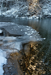 Sun on a frozen river in winter