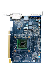 close up of video card (display card) on white background.