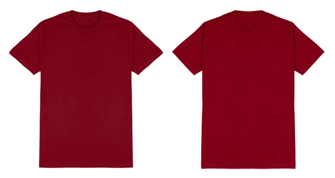 Red maroon t shirt front and back view isolated on white background. Ready for your mock up design template. Stock Photo Adobe Stock
