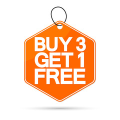Buy 3 Get 1 Free, Sale banner design template, discount tag, app icon, vector illustration