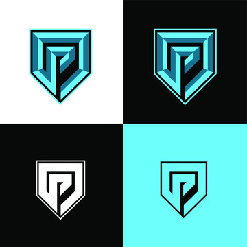 p initial shield sport logo design