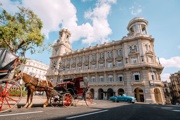 Traditional transportation with horse and carriage in Havana