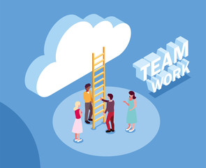 group of people with cloud and stairs , teamwork