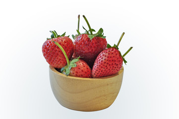 Fresh strawberries in a bowl wooden White Blackground