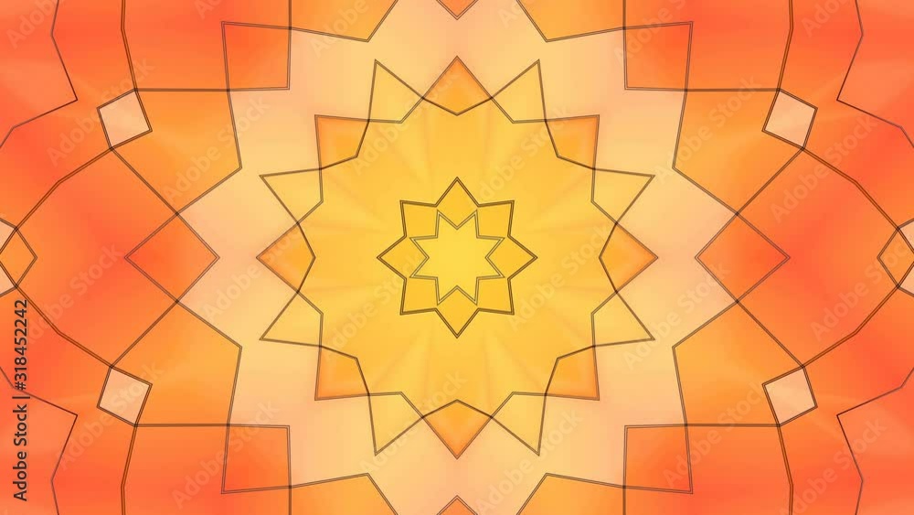 Aufkleber yellow-orange kaleidoscope pattern animated abstraction splash. 3d render