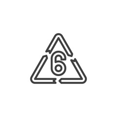 PS 6, industrial marking plastic line icon. linear style sign for mobile concept and web design. Polystyrene product outline vector icon. Symbol, logo illustration. Vector graphics