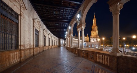Seville Plaza de Espana night - obrazy, fototapety, plakaty