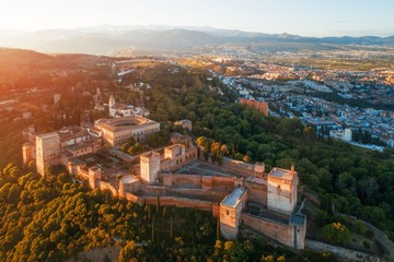 Fototapeta na wymiar Granada Alhambra aerial view sunrise