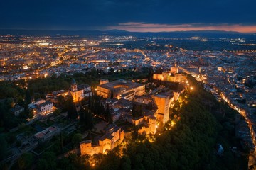 Fototapeta na wymiar Alhambra aerial view at night