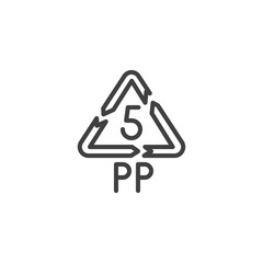 Polypropylene quality line icon. linear style sign for mobile concept and web design. PP 5, industrial marking plastic outline vector icon. Symbol, logo illustration. Vector graphics