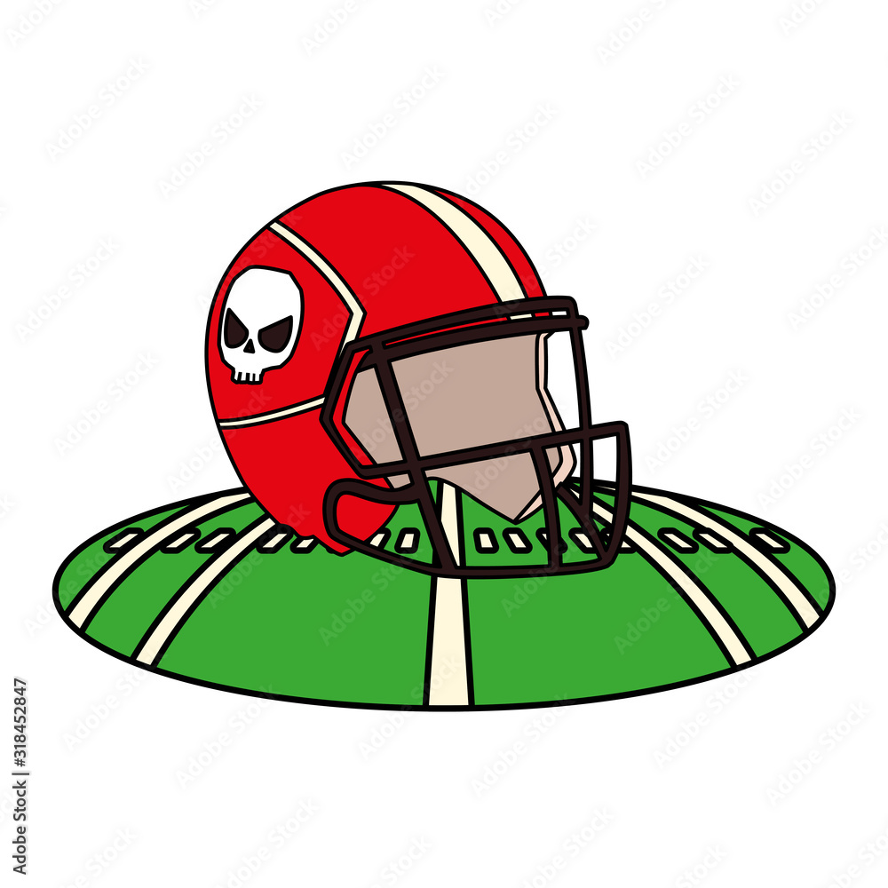 Wall mural american football helmet on stadium grass