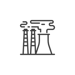 Industrial chimney pollution line icon. linear style sign for mobile concept and web design. Power plant chimneys with smoke outline vector icon. Symbol, logo illustration. Vector graphics