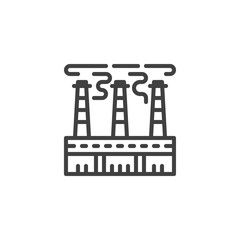 Power plant chimneys with smoke line icon. linear style sign for mobile concept and web design. Industrial chimney pollution outline vector icon. Symbol, logo illustration. Vector graphics