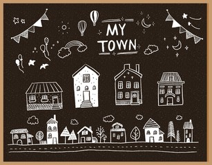 街並み おしゃれ 線画 イラスト ベクター 素材