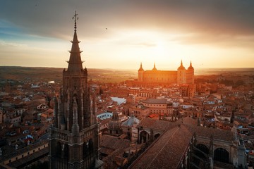 Aerial view of Toledo Cathedral sunset