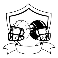 american football helmets in shield with ribbon
