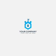 blue kingdom shield logo design and lock digital logo geometric