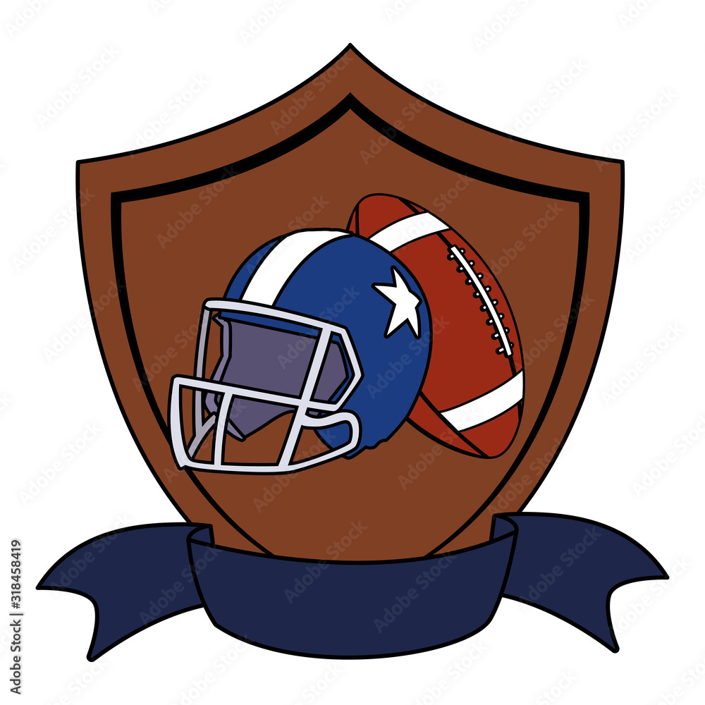 Wall mural helmet and ball american football on shield