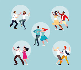 Fototapeta premium set of people dancing party, dancing club, music and nightlife