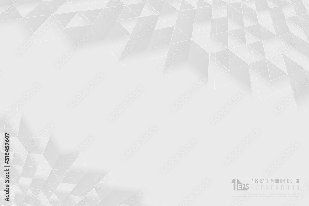 Poster abstract gray and white triangles pattern design for technology design background. illustration vect