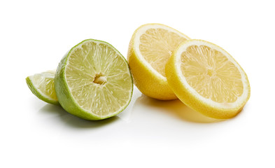 Lime and Lemon Isolated on White Background