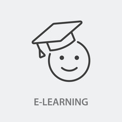 E-learning education line icon on white background.