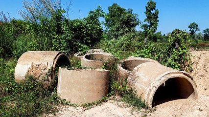 Old concrete drains were laid in the forest.