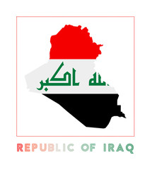 Obraz premium Republic of Iraq Logo. Map of Republic of Iraq with country name and flag. Charming vector illustration.