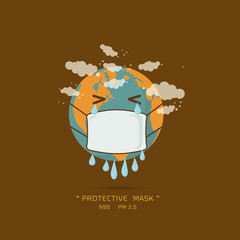 Earth wearing pollution mask