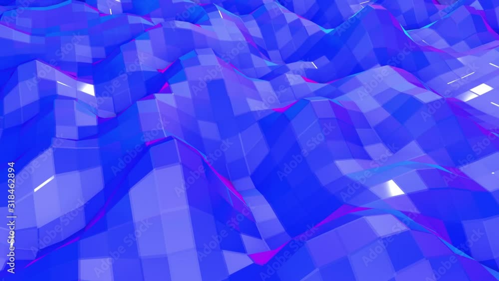 Poster the blue low poly plane is slowly deformed. animated abstraction screensaver. 3d render