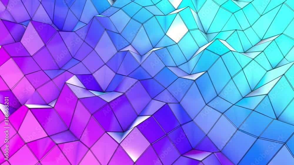 Poster the blue-violet low poly plane is slowly deformed. animated abstraction screensaver. 3d render